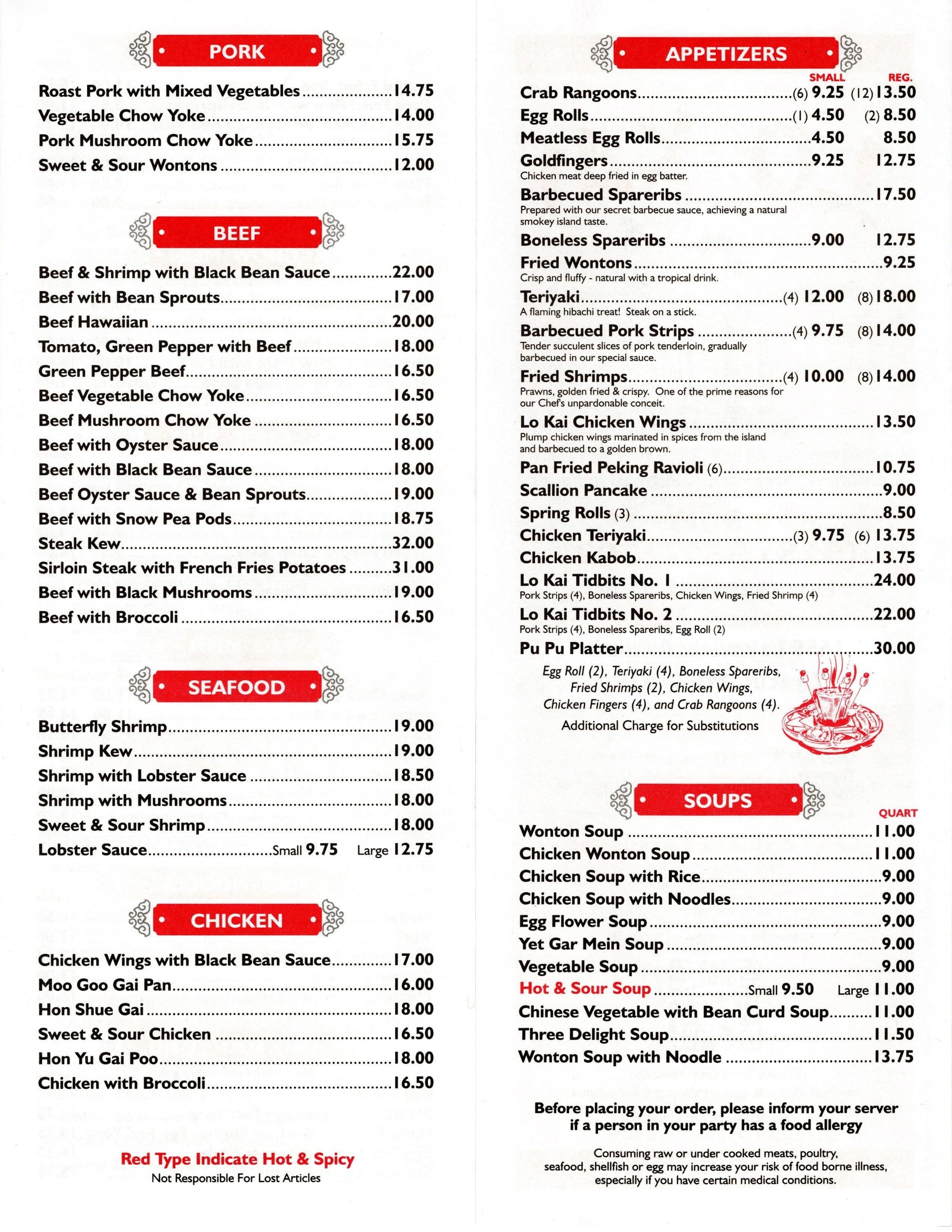 Lo Kai Menu