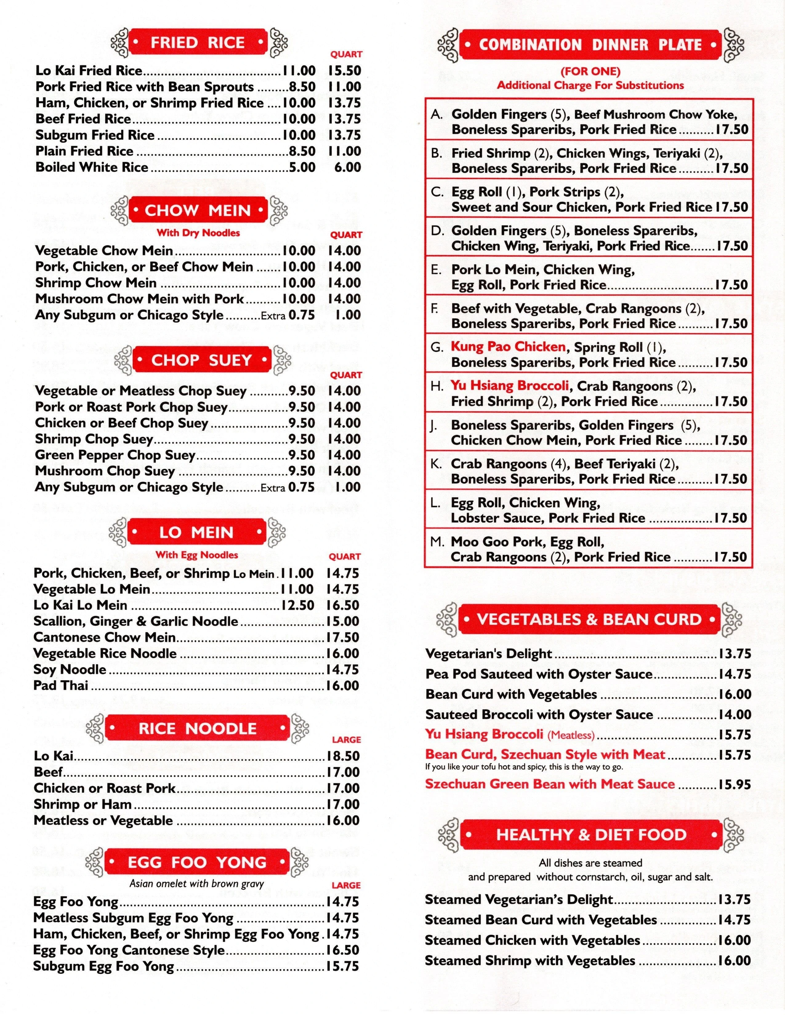 Lo Kai Menu